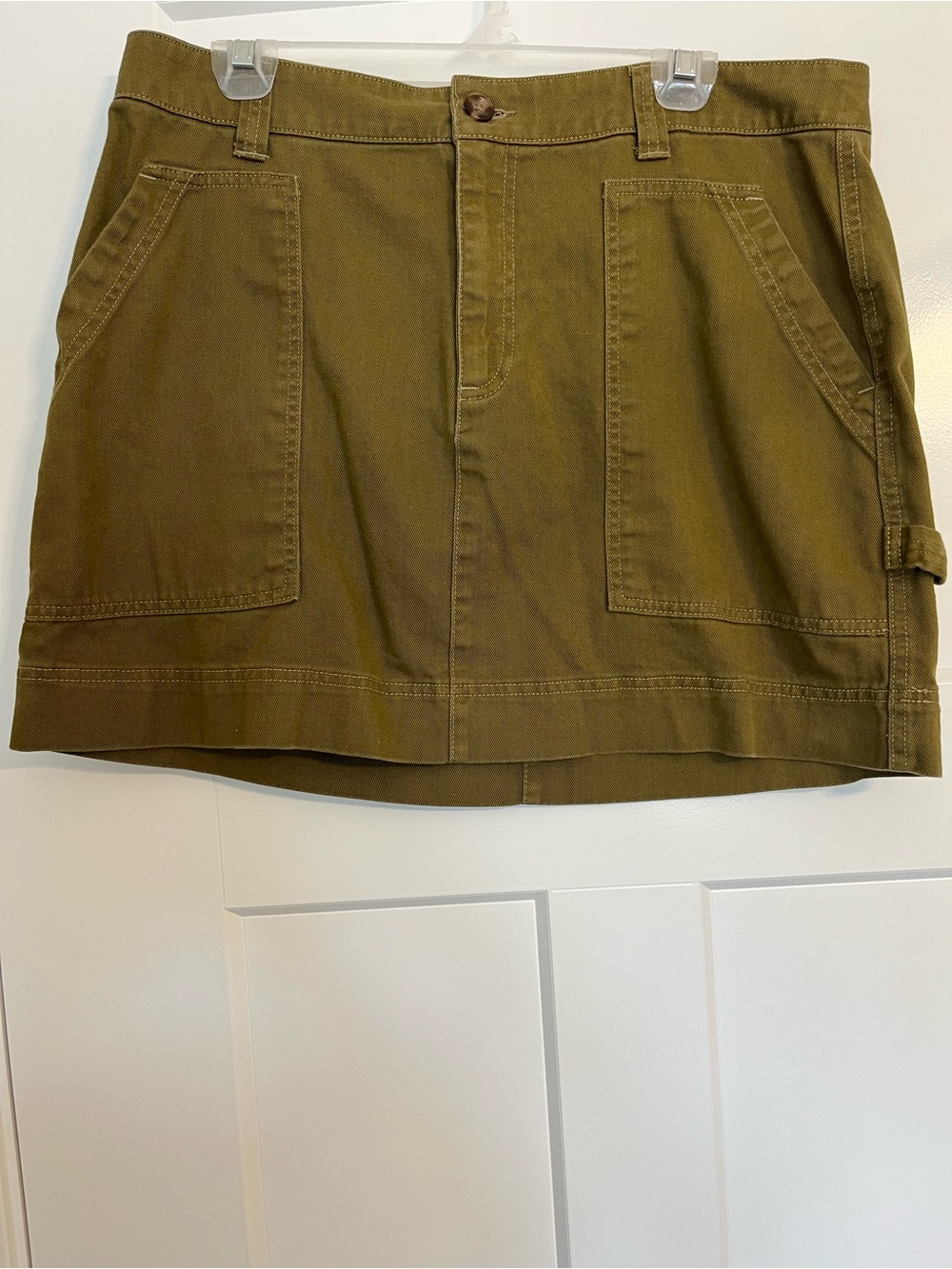 Old Navy Olive Green Utility Mini Skirt Denim Carpenter Twill Pockets (14 XL)